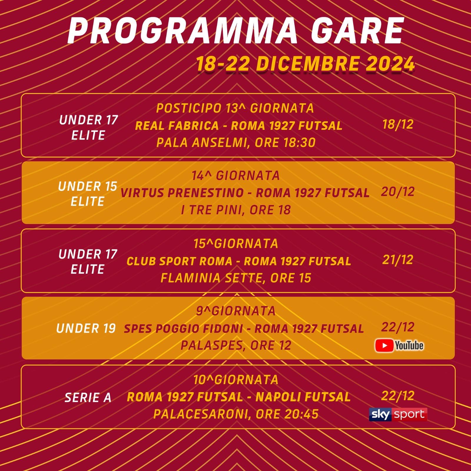 Programma gare 18/22 dicembre 2024